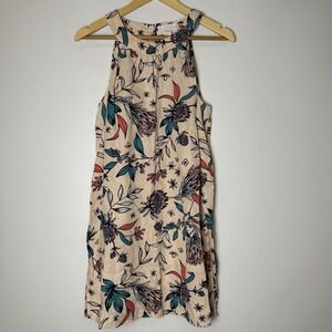 Rachel Ashwell Dress Medium Pink Linen Floral Halter Shift Beachy Coastal Resort